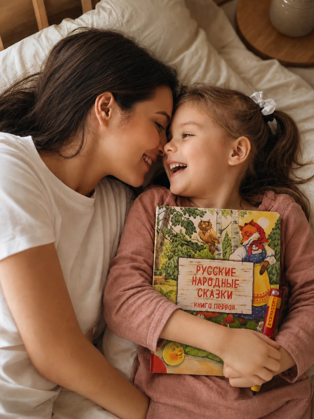 Ребёнок слушает книгу перед сном